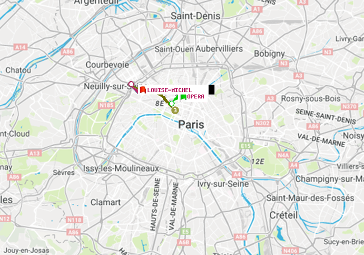 plan itinéraire ratp de Opéra à Louise Michel