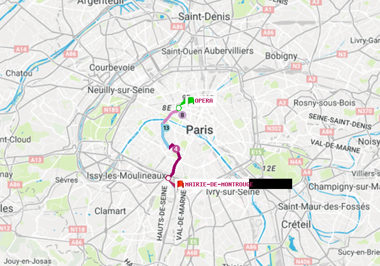 plan itinéraire ratp de Opéra à Mairie de Montrouge