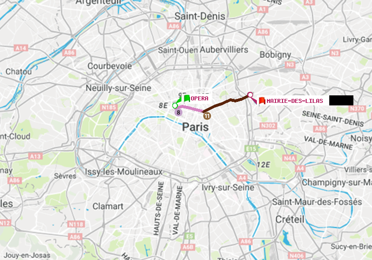 plan itinéraire ratp de Opéra à Mairie des Lilas