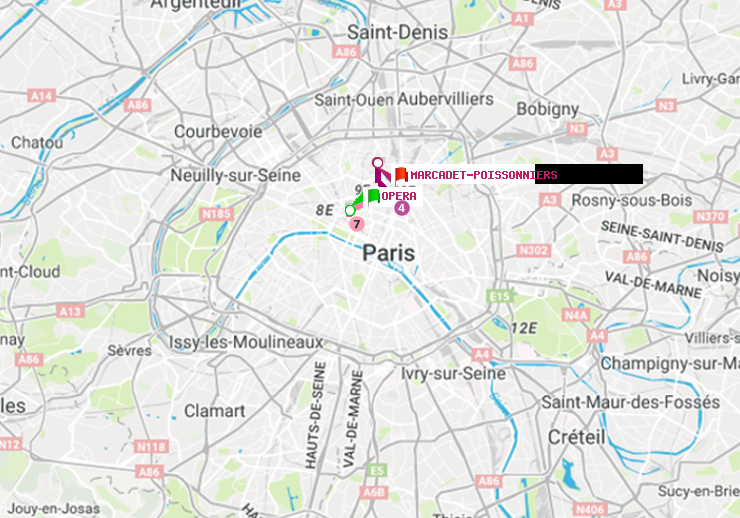 plan itinéraire ratp de Opéra à Marcadet-Poissonniers
