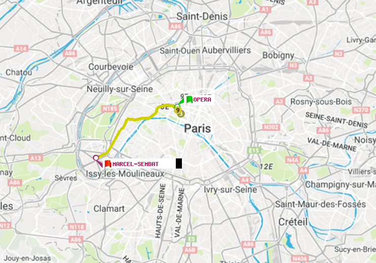 plan itinéraire ratp de Opéra à Marcel Sembat