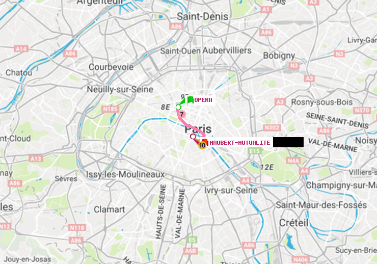 plan itinéraire ratp de Opéra à Maubert-Mutualité