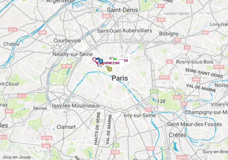 plan itinéraire ratp de Opéra à Monceau