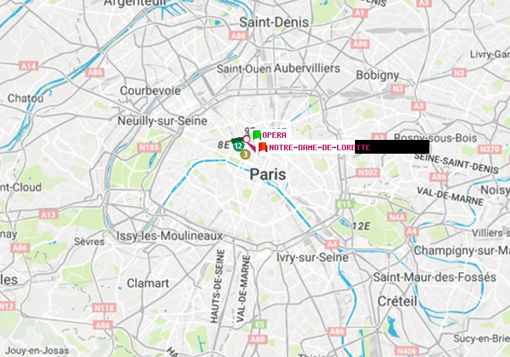 plan itinéraire ratp de Opéra à Notre-Dame de Lorette