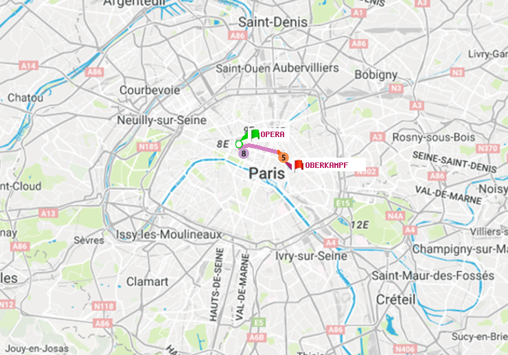 plan itinéraire ratp de Opéra à Oberkampf
