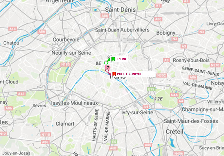 plan itinéraire ratp de Opéra à Palais-Royal (Musée du Louvre)