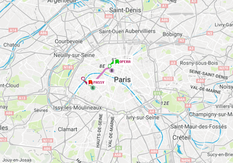 plan itinéraire ratp de Opéra à Passy