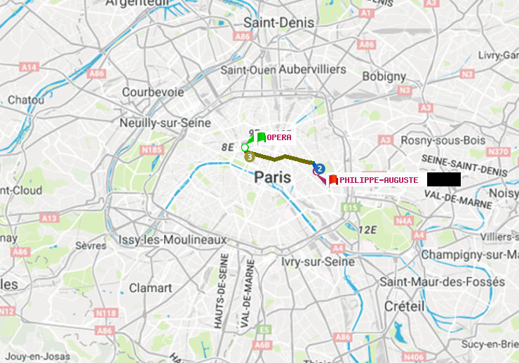 plan itinéraire ratp de Opéra à Philippe Auguste