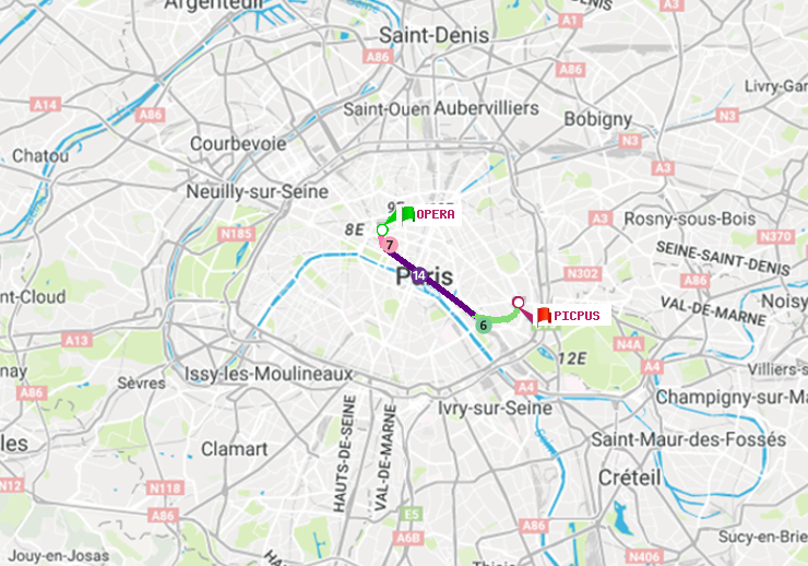plan itinéraire ratp de Opéra à Picpus