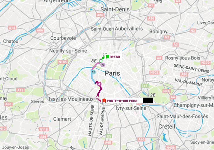 plan itinéraire ratp de Opéra à Porte d