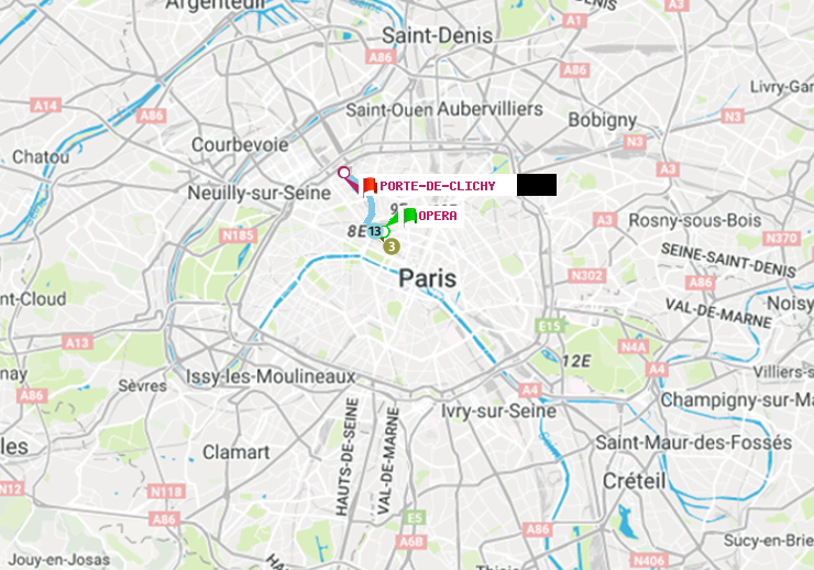 plan itinéraire ratp de Opéra à Porte de Clichy