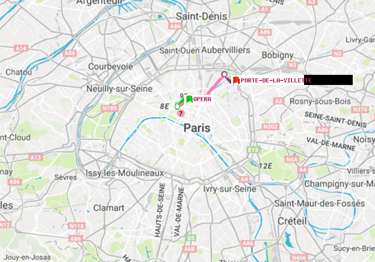 plan itinéraire ratp de Opéra à Porte de la Villette