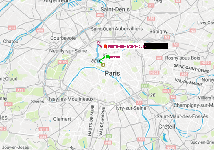 plan itinéraire ratp de Opéra à Porte de Saint-Ouen