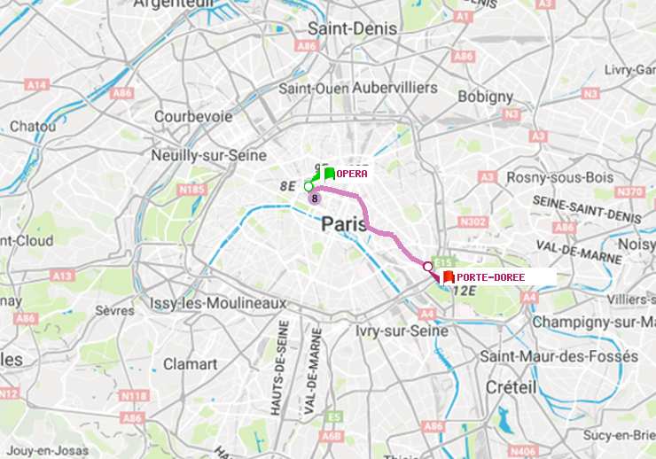 plan itinéraire ratp de Opéra à Porte Dorée