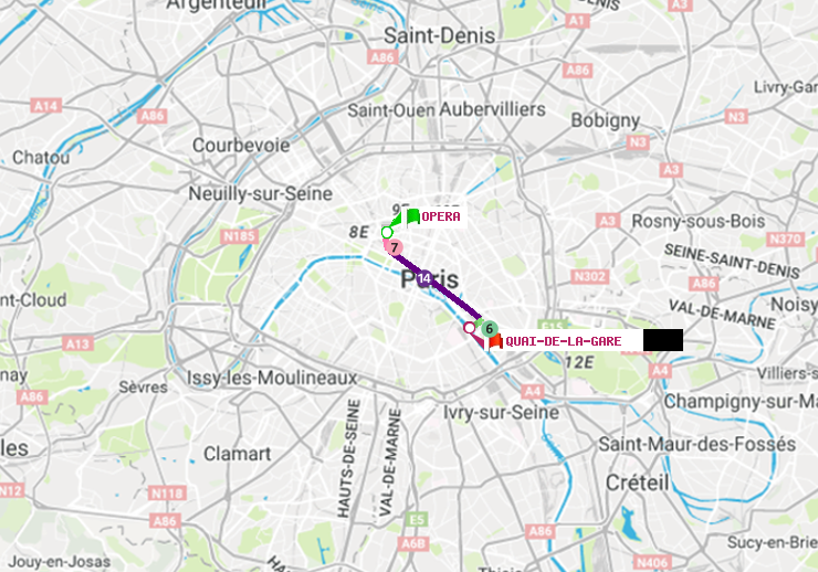 plan itinéraire ratp de Opéra à Quai de la Gare