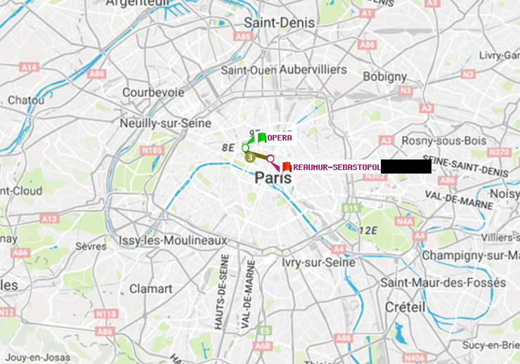 plan itinéraire ratp de Opéra à Réaumur-Sébastopol