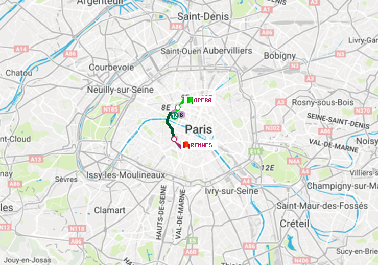 plan itinéraire ratp de Opéra à Rennes