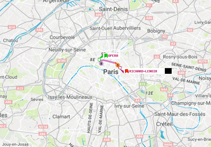 plan itinéraire ratp de Opéra à Richard-Lenoir