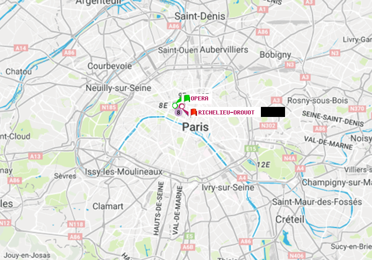 plan itinéraire ratp de Opéra à Richelieu-Drouot