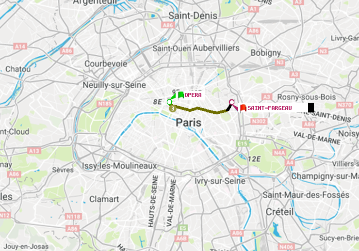 plan itinéraire ratp de Opéra à Saint-Fargeau