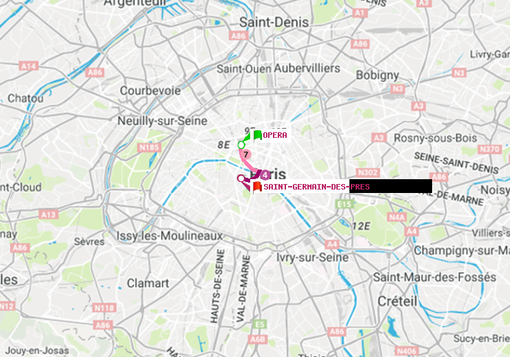 plan itinéraire ratp de Opéra à Saint-Germain des Prés