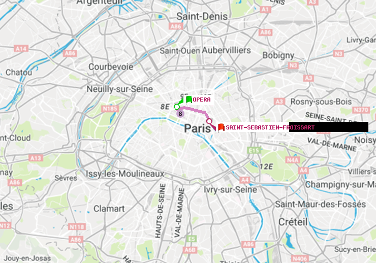 plan itinéraire ratp de Opéra à Saint-Sébastien-Froissart