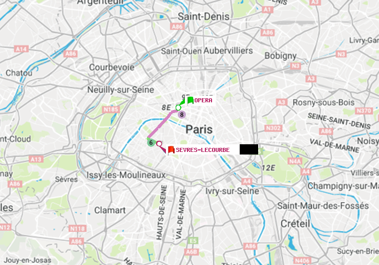 plan itinéraire ratp de Opéra à Sèvres-Lecourbe