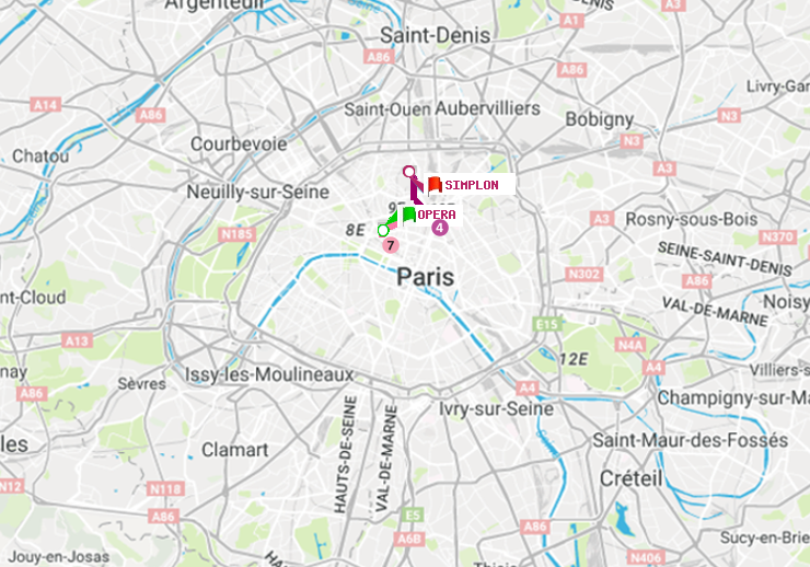 plan itinéraire ratp de Opéra à Simplon