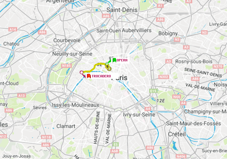 plan itinéraire ratp de Opéra à Trocadéro