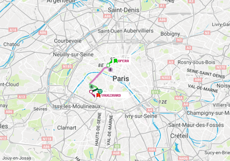 plan itinéraire ratp de Opéra à Vaugirard (Adolphe Chérioux)