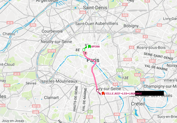 plan itinéraire ratp de Opéra à Villejuif-Léo Lagrange