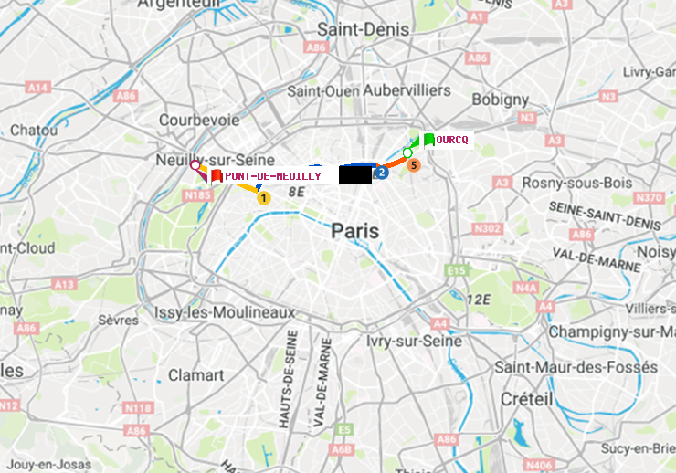plan itinéraire ratp de Ourcq à Pont de Neuilly