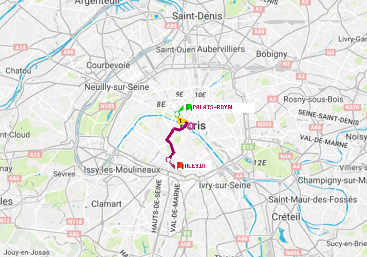 plan itinéraire ratp de Palais-Royal (Musée du Louvre) à Alésia