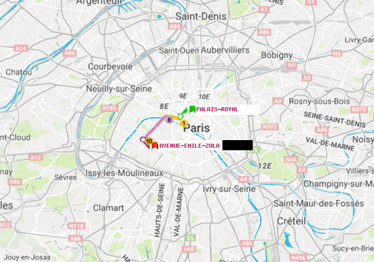 plan itinéraire ratp de Palais-Royal (Musée du Louvre) à Avenue Emile-Zola