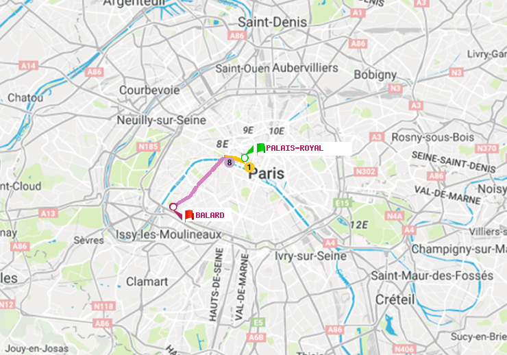 plan itinéraire ratp de Palais-Royal (Musée du Louvre) à Balard