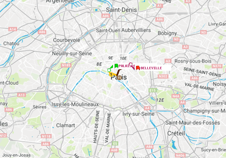 plan itinéraire ratp de Palais-Royal (Musée du Louvre) à Belleville