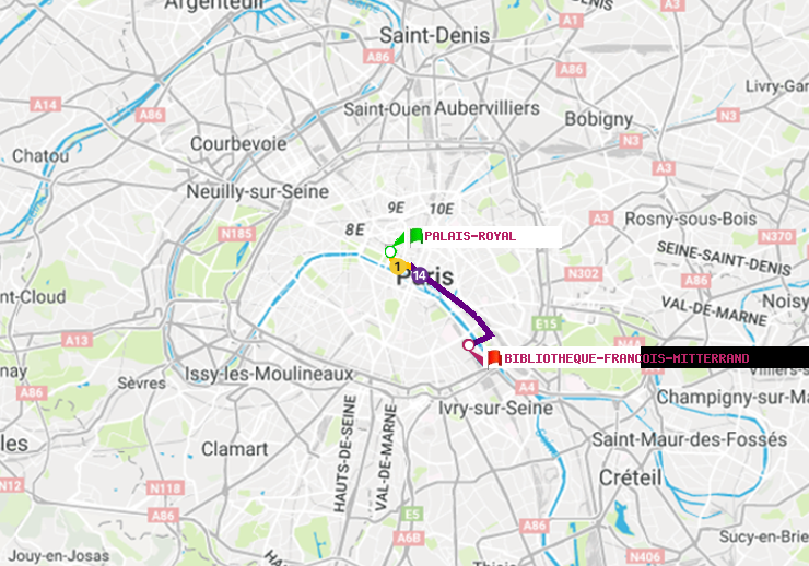 plan itinéraire ratp de Palais-Royal (Musée du Louvre) à Bibliotheque-Francois Mitterrand