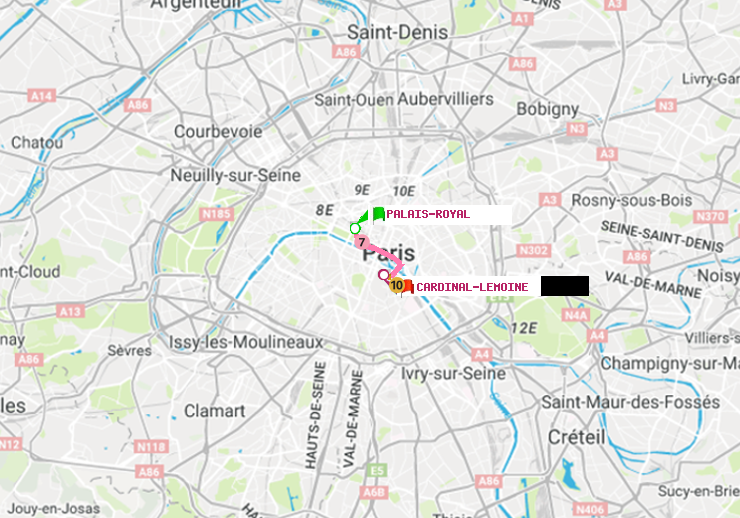 plan itinéraire ratp de Palais-Royal (Musée du Louvre) à Cardinal-Lemoine