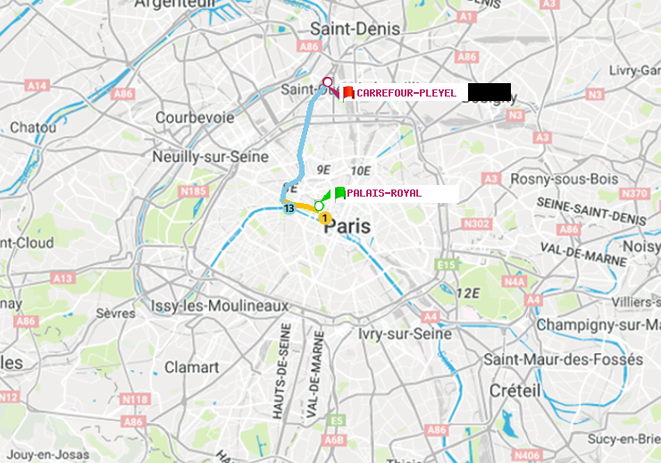 plan itinéraire ratp de Palais-Royal (Musée du Louvre) à Carrefour-Pleyel