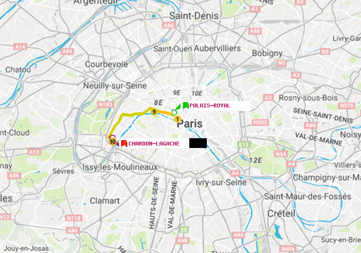 plan itinéraire ratp de Palais-Royal (Musée du Louvre) à Chardon-Lagache