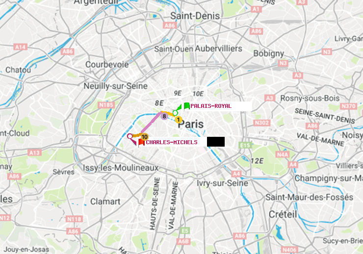 plan itinéraire ratp de Palais-Royal (Musée du Louvre) à Charles Michels
