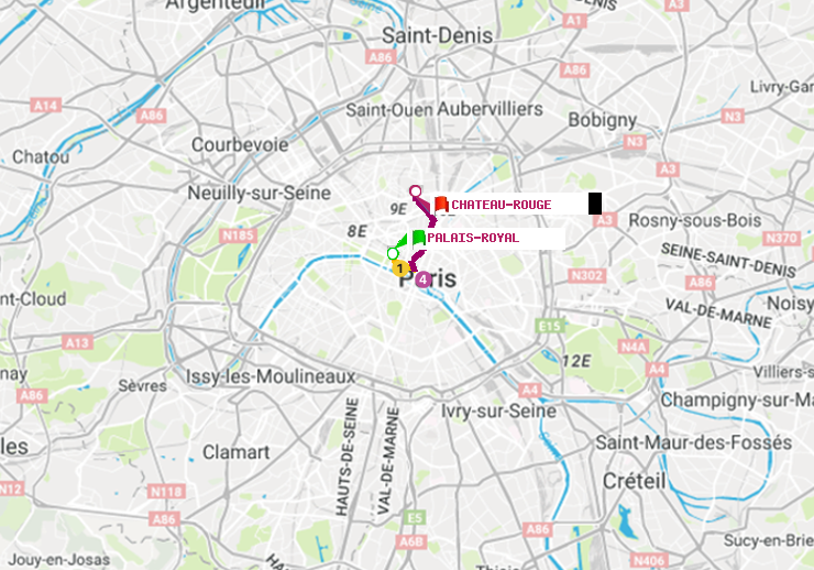 plan itinéraire ratp de Palais-Royal (Musée du Louvre) à Château Rouge