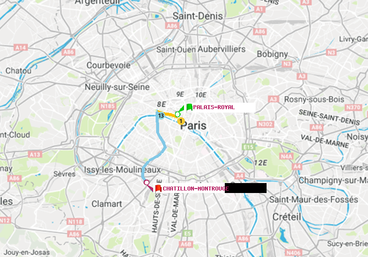 plan itinéraire ratp de Palais-Royal (Musée du Louvre) à Châtillon Montrouge