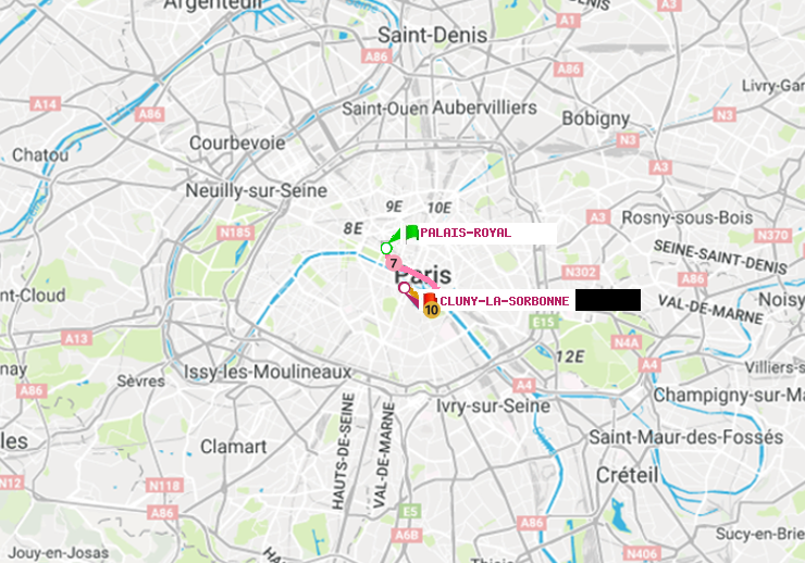 plan itinéraire ratp de Palais-Royal (Musée du Louvre) à Cluny-La Sorbonne