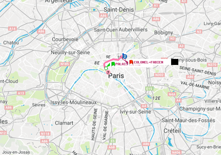 plan itinéraire ratp de Palais-Royal (Musée du Louvre) à Colonel Fabien