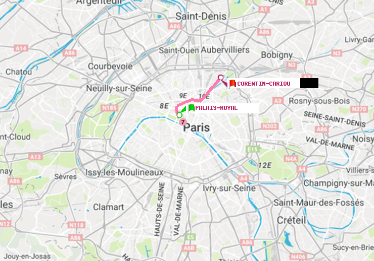 plan itinéraire ratp de Palais-Royal (Musée du Louvre) à Corentin-Cariou