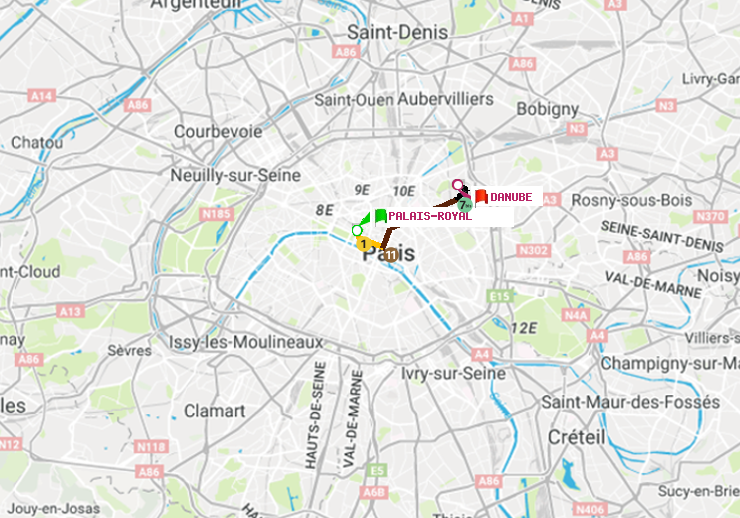 plan itinéraire ratp de Palais-Royal (Musée du Louvre) à Danube