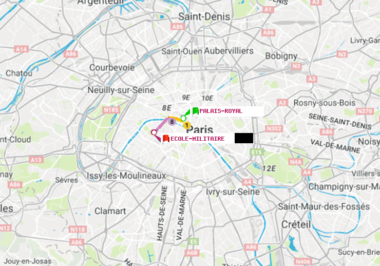 plan itinéraire ratp de Palais-Royal (Musée du Louvre) à Ecole Militaire