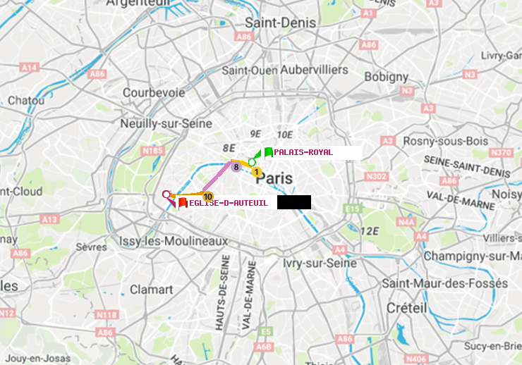 plan itinéraire ratp de Palais-Royal (Musée du Louvre) à Eglise d