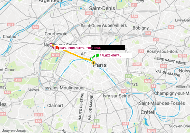 plan itinéraire ratp de Palais-Royal (Musée du Louvre) à Esplanade de la Défense